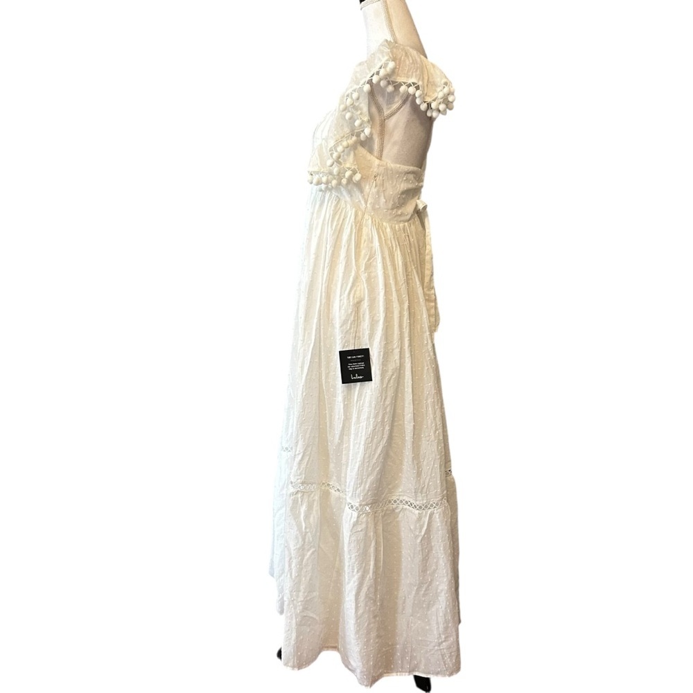 LULUS Chasing Summer White Swiss Dot‎ Tie-Back Maxi Dress SZ Small White NEW - Picture 4 of 10